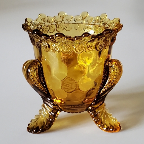 Vntg "Forget Me Not" 🤎 Amber Glass Toothpick Holder by Degenhart - Picture 9 of 9